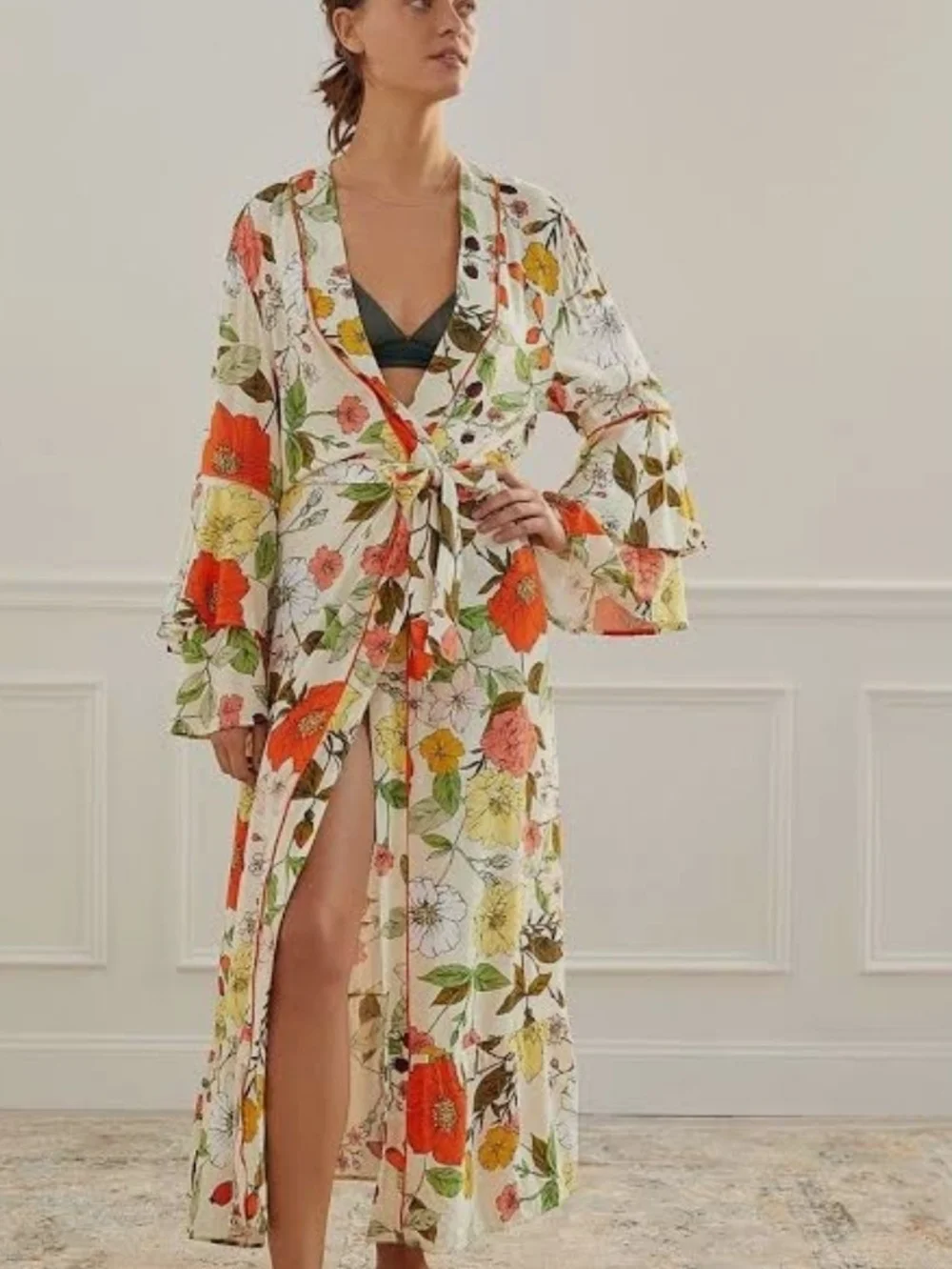 Maaji Ruffled Botanical Kimono Robe,